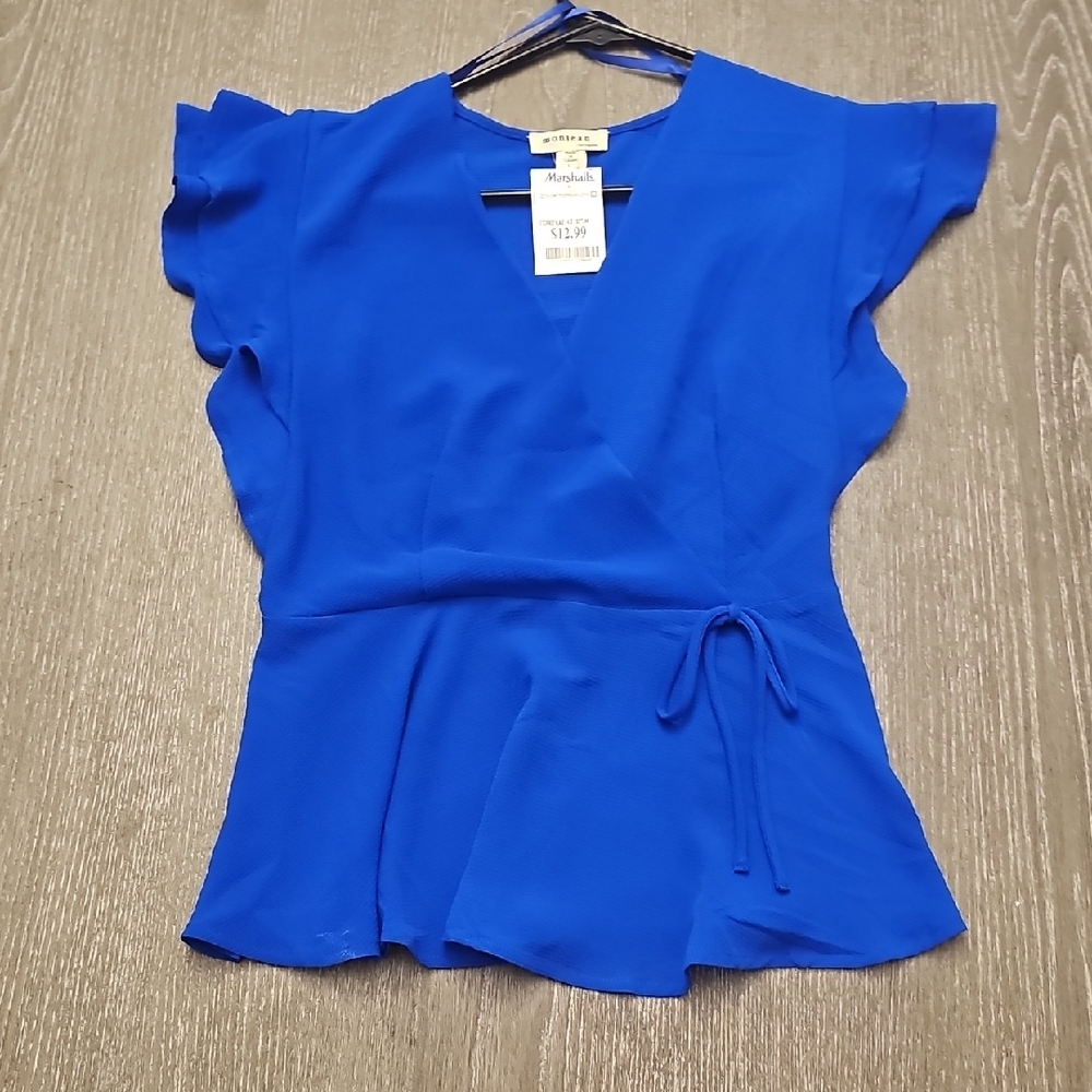 Mossimo Supply Co. Cobalt Blue Flutter Sleeve Blouse